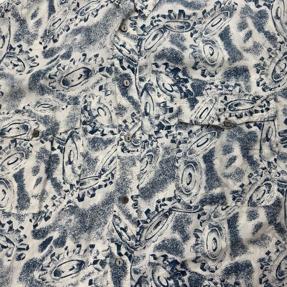Vintage SUBSTUDIO Mens XL White Blue Gears Long Sleeve Button Up Dress Shirt - Picture 3 of 5